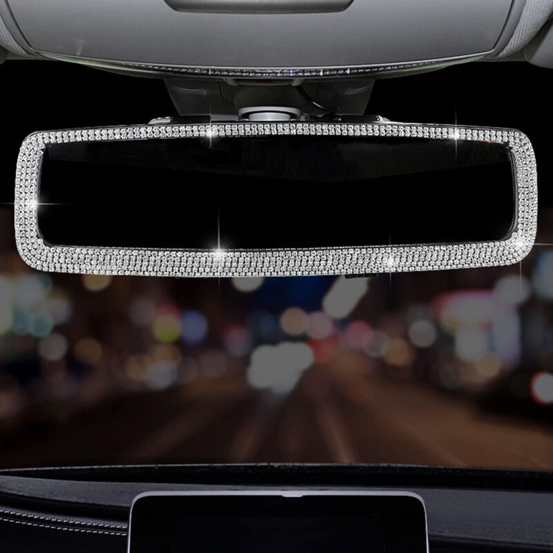 Rétroviseur de voiture en strass Bling, Rétroviseur de voiture avec cristal diamants Bling strass Rétroviseur de voiture pour femme (ruban)