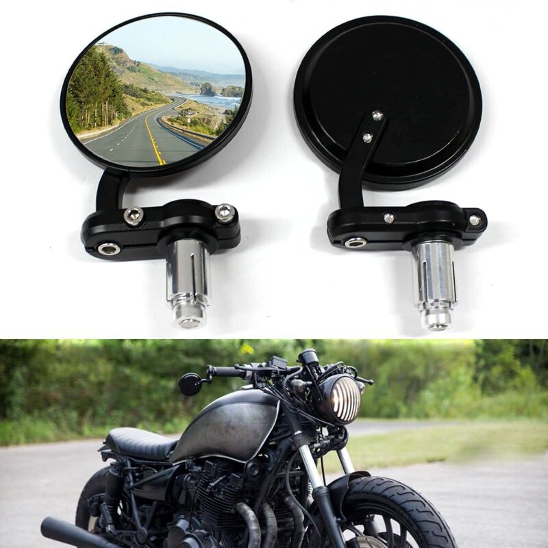 Retroviseur Moto Rond, 7/8" 22mm Rétroviseurs Moto Embouts de Guidon Noir Latéraux Miroirs Universel pour Vélo Moto Croiseur Scooter Café Racer