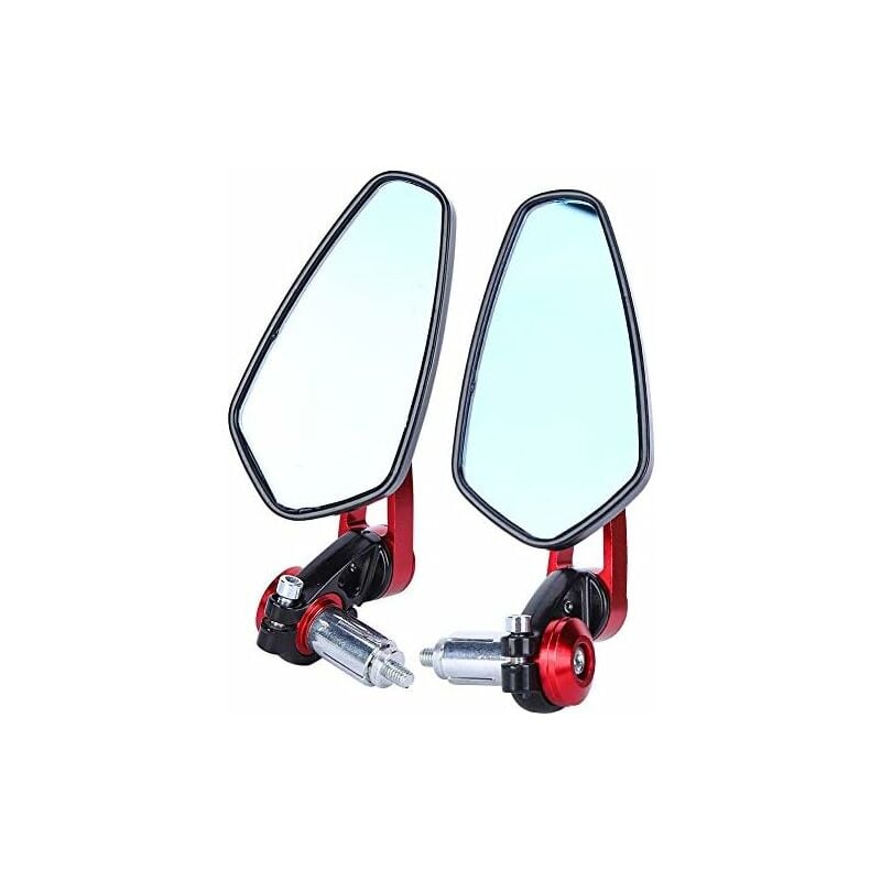 2pcs Rétroviseur de Guidon de Moto 7/8 '22 mm en Alliage d'Aluminium Universel 360 Degrés Grand Angle Réglable Rétroviseur Latéral(Red)