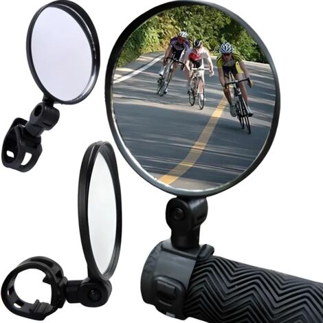Rétroviseur universel pivotant à 360° pour guidon de vélo, diamètre 15-35 mm, compatible avec vélos électriques, VTT et vélos de route. Fixation facile grâce à des clips.