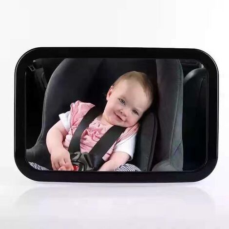 Rétroviseur Voiture Bébé, Miroir de Surveillance Bébé 360° Rotatif et Inclinable, Miroir de Voiture pour Siège Arrière 100 % Incassable, Sangles Elastiques Réglables 30x19cm -Adélala