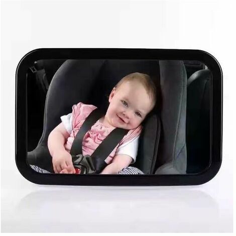 Rétroviseur Voiture Bébé, Miroir de Surveillance Bébé 360° Rotatif et Inclinable, Miroir de Voiture pour Siège Arrière 100 % Incassable, Sangles Elastiques Réglables 30x19cm -Adélala