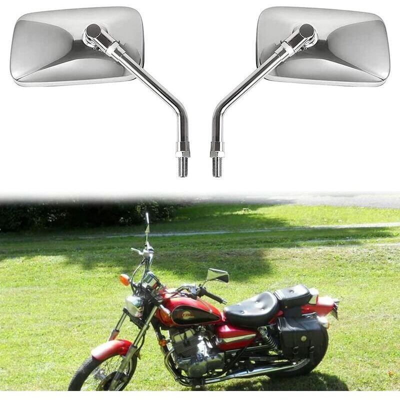 Rétroviseurs de moto Chrome, rétroviseurs latéraux universels de moto de 10 mm Poignée de guidon Fin Chrome Rétroviseurs de moto pour H0NDA, Suzuk,