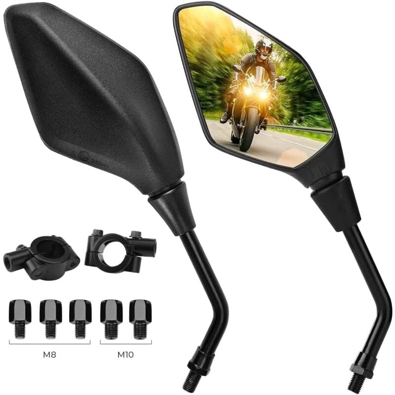 Rétroviseurs de Moto Guidon Universels 7/8' 22mm avec E-mark, Boulons Filetés 10mm et 8mm Inclus, Miroirs de Guidon Moto Compatible avec MT09 MT07