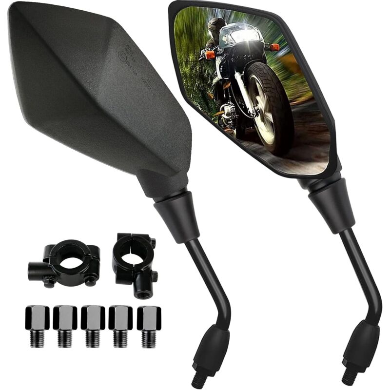 Rétroviseurs Latéraux de Moto, Lot de 2 Rétroviseurs Moto Universels avec Embouts de Guidon 7/8', 5 Boulons Filetés 10mm et 8mm Inclus pour Moto Vélo
