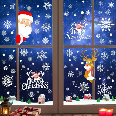 Reusable Christmas Window Stickers, Electrostatic Christmas Window Decorations 189 PVC Christmas Window Stickers Snowflake Santa Claus and Rudolph Indoor Christmas Decoration