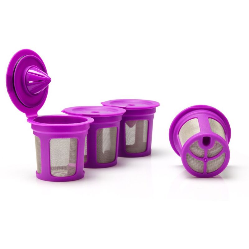 Reusable Coffee Filters - Refillable Coffee Capsules with Built-in Filter for Single Serve Coffee Maker (Purple)