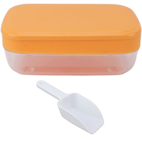 Reusable Flexible Ice Cube Maker Mold Easy Release Round Ice Cube Tray with Lid Bin Multi Layered Orange