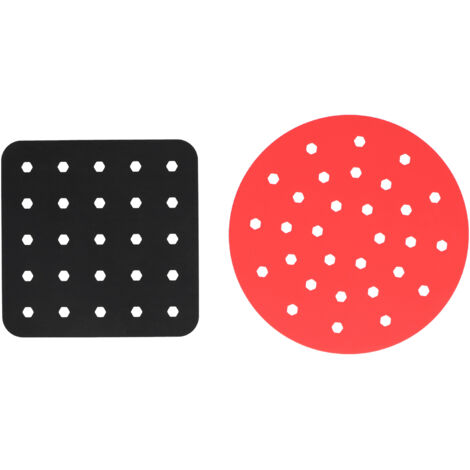 Reusable Fryer Liner NonStick Silicone Fryer Basket Mat Steaming Pad Kitchen Accessories(Black Square Red Round )