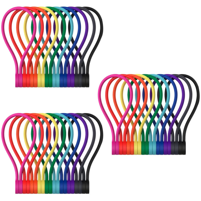 Reusable magnetic cable ties, multi-functional silicone magnetic cable ties for cable management and organization, 182 mm (pack of 30)
