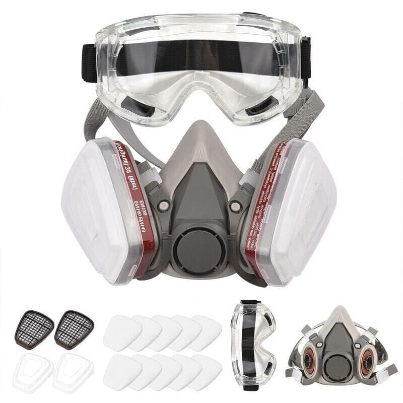 Reusable Respirator Gas Mask Half Facepiece Shield 6200 Face Cover with Filters for Dust, Fumes, Asbestos, Chemicals and Other Airborne Particles