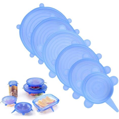 Reusable Silicone Lid 6/12/18pcs Silicone Stretch Lids Food Storage Suitable for Microwave Oven Fridge (Blue)