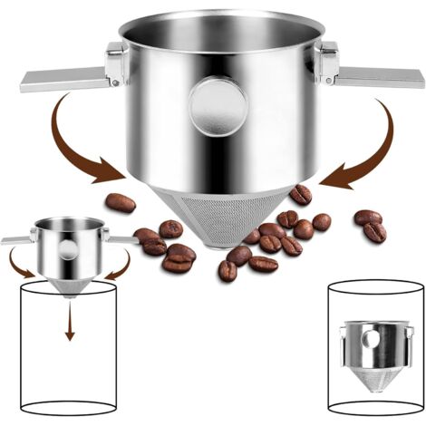 Reusable Stainless Steel Coffee Filter, Portable and Foldable Coffee Filter Holder, Paperless, Double Mesh Filter