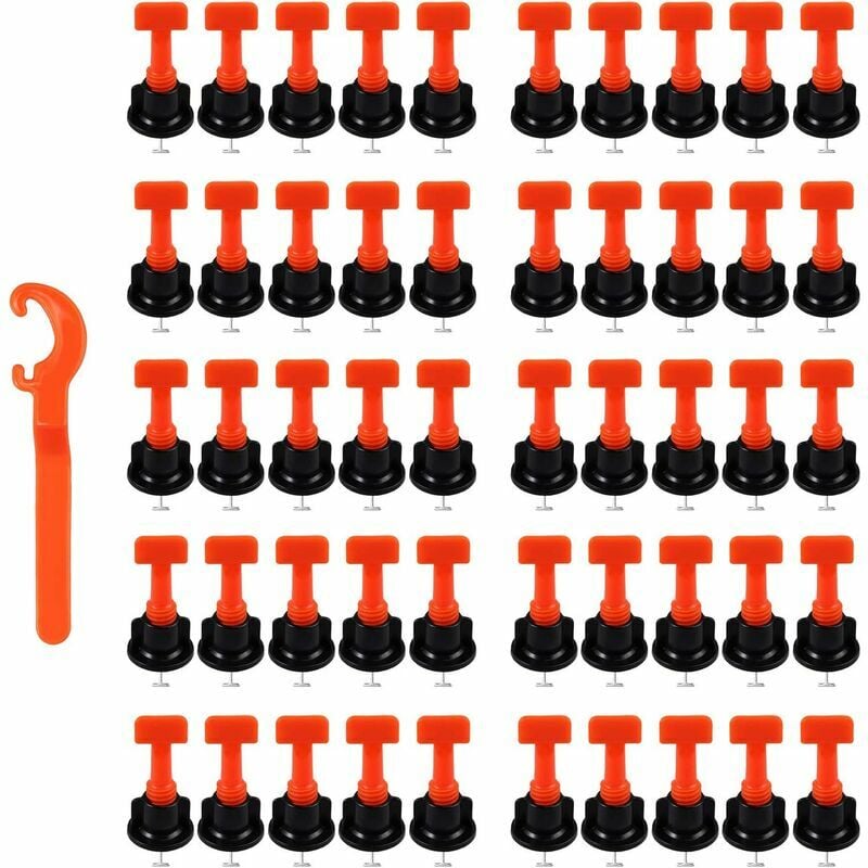 Reusable Tile Leveling System Kit-50pcs T-Type Tile Leveler and 1pcs Spacer Wrench 2-8mm / 5-18mm Thickness Ceramic Wall Construction