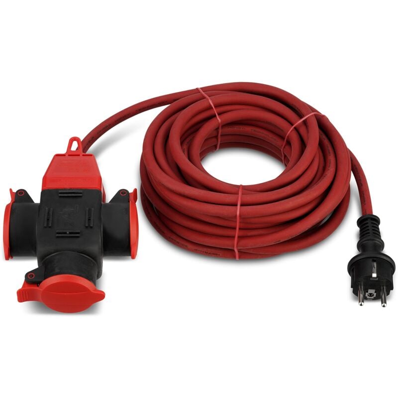 Rev Ritter 006716 - Prolunga con contatto di protezione a 3 prese H07RN-F, 1,5 mm², 10 m, colore: Rosso