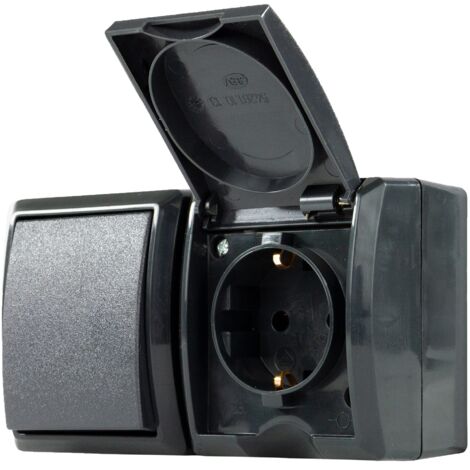 REV AquaForm, presa di corrente – A/W Combi, IP44, bipolare, da parete, antracite