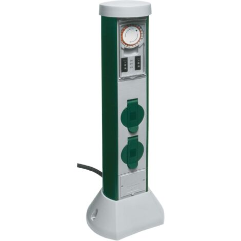 REV GreenCraft - Presa da giardino a 2 prese con timer, altezza 51 cm, protezione IP44, ideale per giardino e terrazza, colore: verde