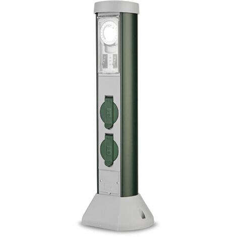 Rev Ritter 0068206261 GC - Presa elettrica multipla da giardino, 2 prese e cavo da 10 m, a colonnina, con temporizzatore