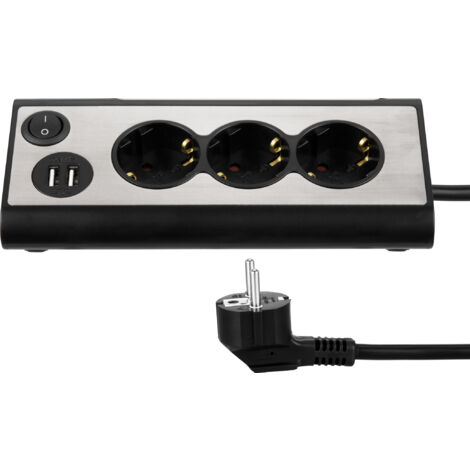 REV Steckdosenblock, 3-fach, 2x USB, beleuchtet