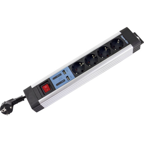 REV Steckdosenleiste 4-fach + KS USB SupraLine Schalter schwarz