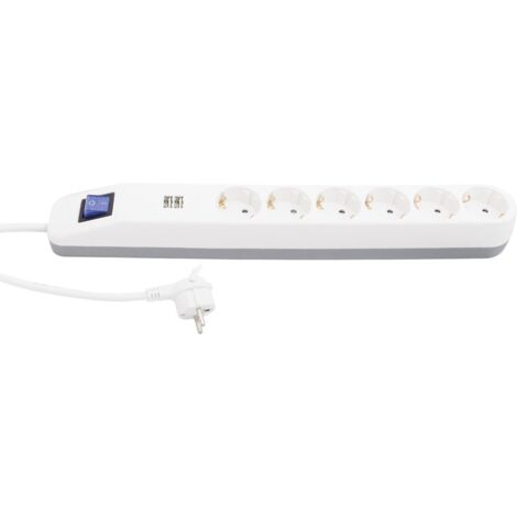 REV Steckdosenleiste 6-fach weiß-grau, USB 2-fach, 1,4m Steckdosenleisten