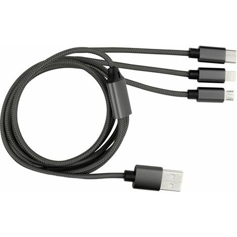 REV USB-Ladekabel 3in1 anthrazit, Apple Lightning, Micro-USB, USB-C