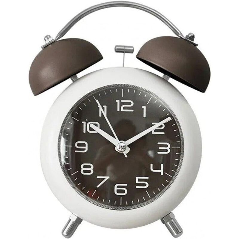 Réveil à double cloche, silencieux, sans tic-tac, pour chambre à coucher, bureau, maison, marron