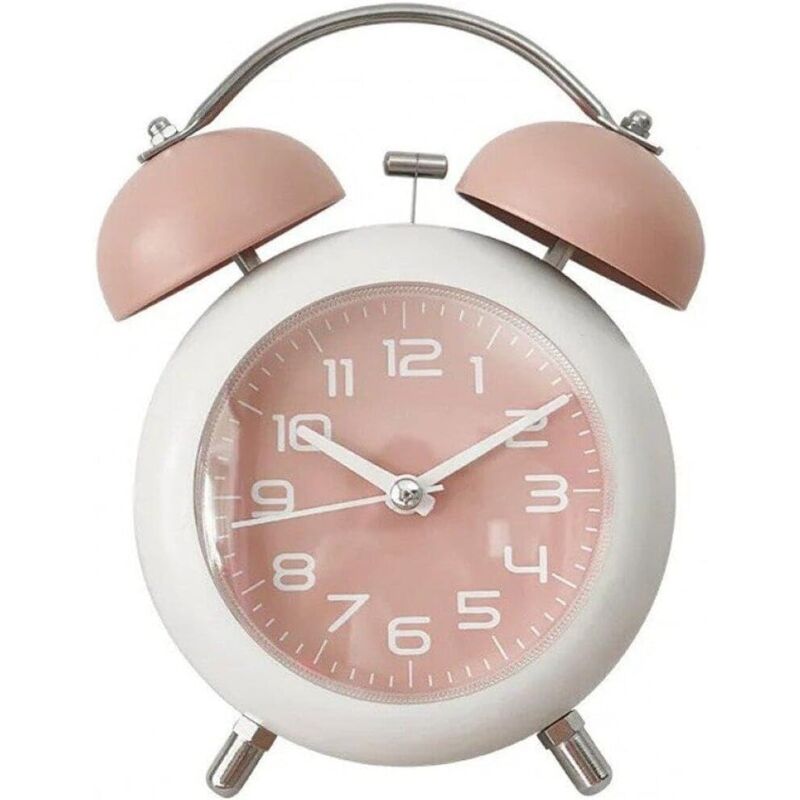 Réveil à double cloche, silencieux, sans tic-tac, pour chambre à coucher, bureau, maison, rose