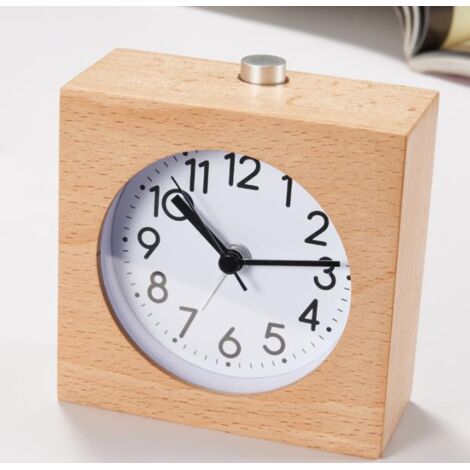 Réveil à piles, horloge en bois muet no tick lumineux avec fonction snooze carré cuisine, chambre