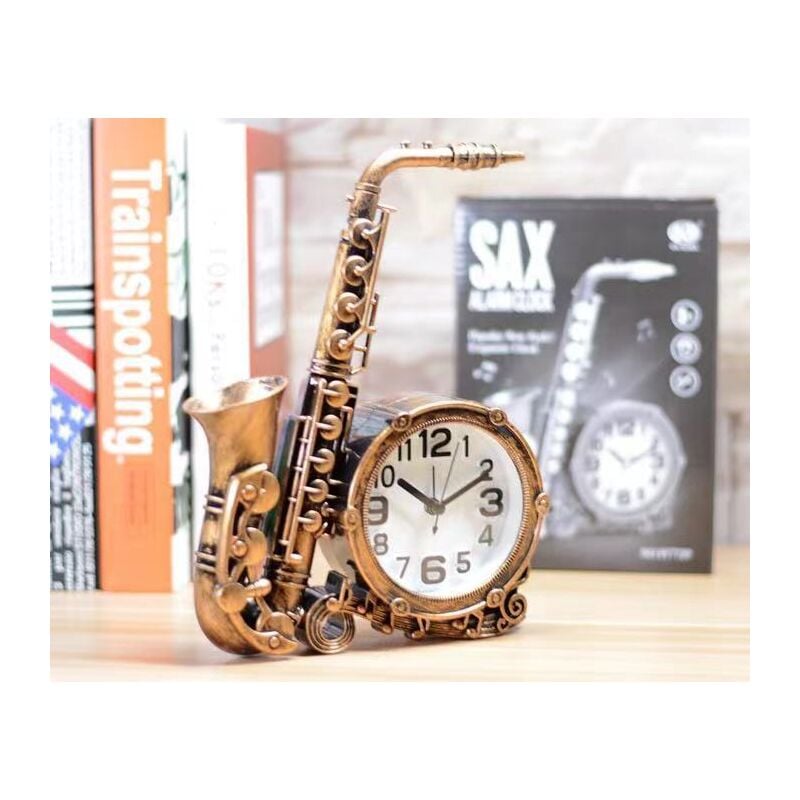 Feiyue - Réveil à piles Horloge saxophone rétro Ornements de bureau créatifs