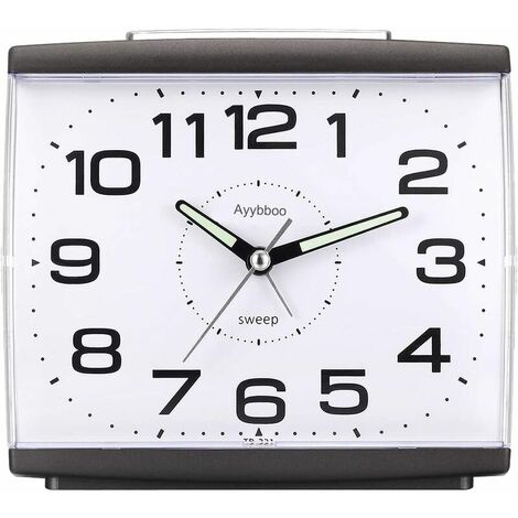 Réveil à piles rétro silencieux sans tic-tac, grand cadran réveil original analogique à quartz réveil vintage lumineux Snooze réveil chevet noir