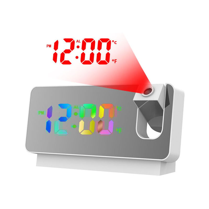 Start - Reveil a projection creatif multifonctionnel, affichage de la temperature, affichage 12 ou 24 heures, muet, ecran couleur Blanc