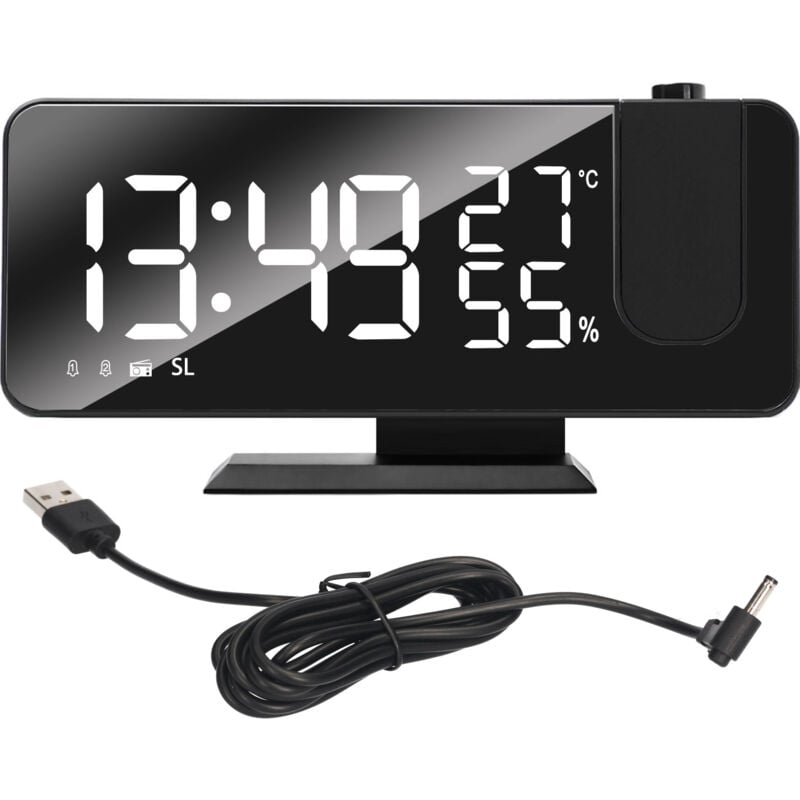Lifcausal - Réveil à projection numérique avec grand écran led et radio-réveil puissant à double alarme pour enfants et personnes âgées qui dorment