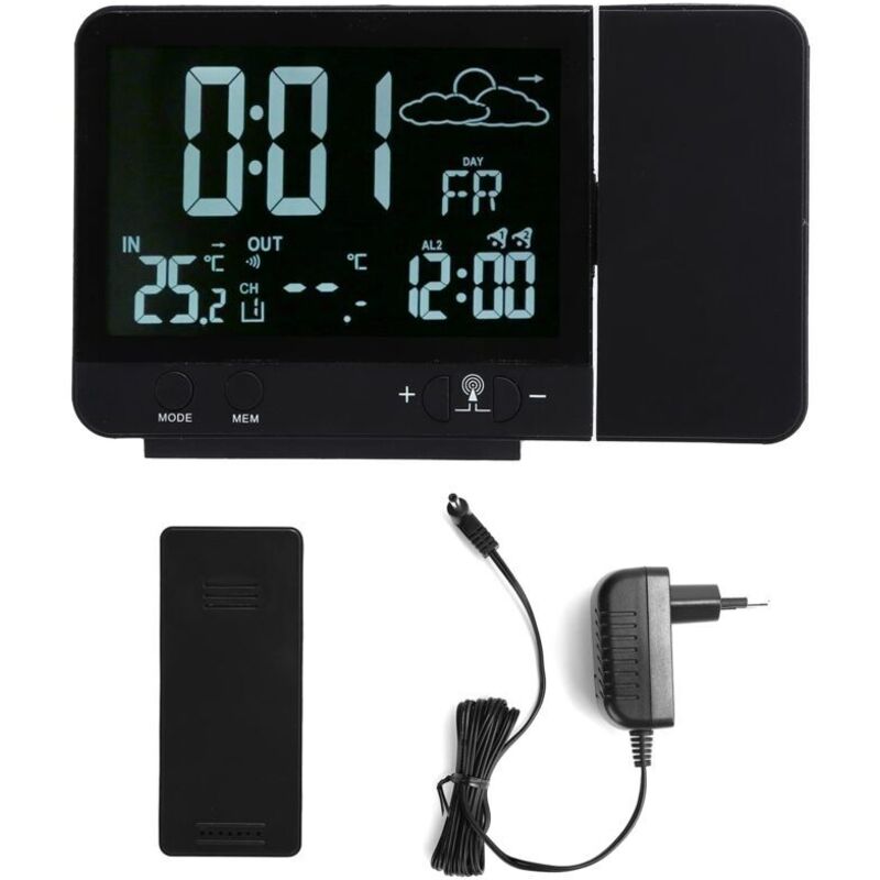 Réveil à Projection Numérique Radio Reveil Projection Plafond avec Station Météo Thermomètre Fil Hygromètre de Jauge de Contrôle D'humidité de la