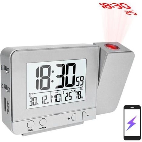 Réveil à projection pour chambre à coucher avec thermomètre Hygromètre Horloge de plafond de projet numérique Affichage à LED