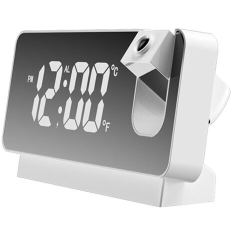Réveil à projection pour chambre à coucher, gradateur de radio-réveil numérique et ports de charge USB, projecteur rotatif à 180°, double alarme, répétition, affichage LED clair Horloge numérique pour