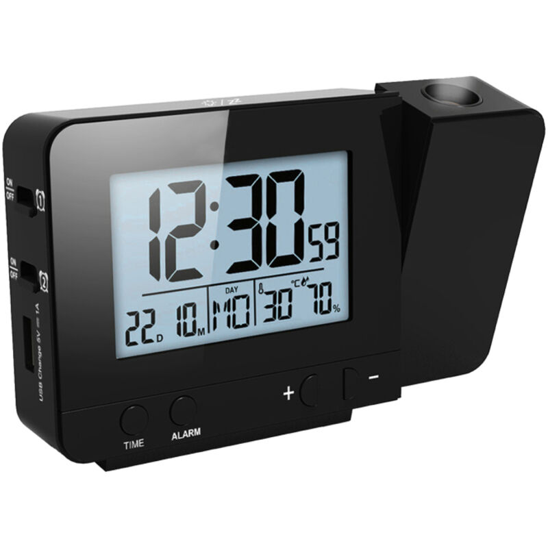 Réveil de projection pour chambre à coucher, thermomètre, écran LED, rotation à 180°