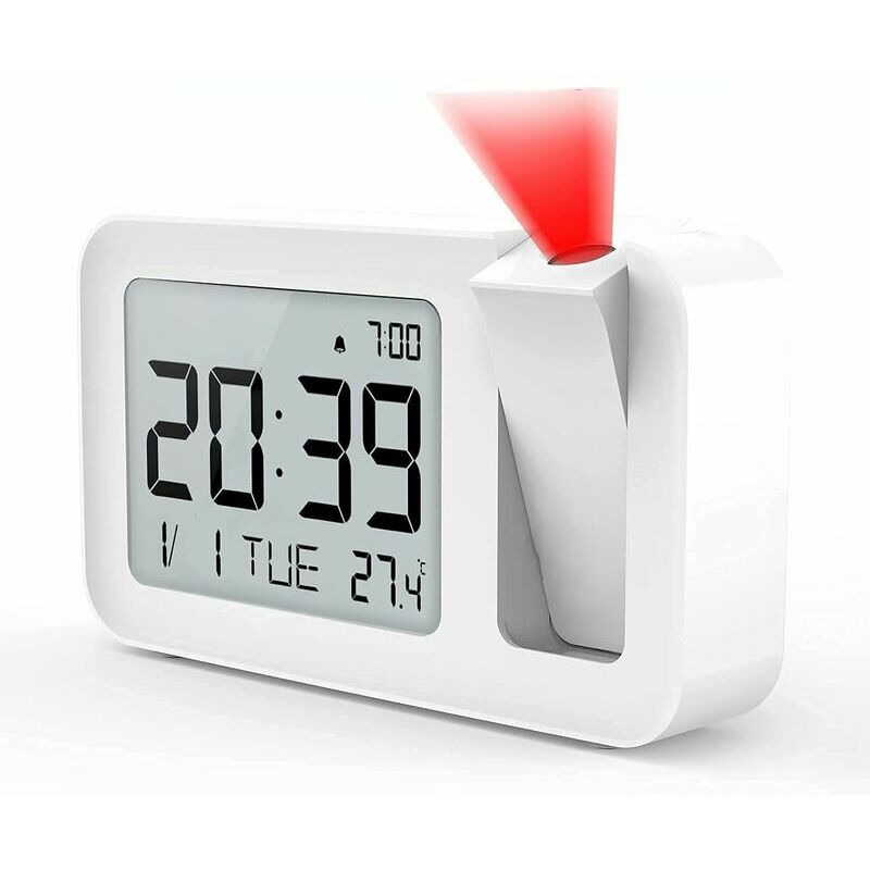 Tigrezy - Réveil Projecteur Plafond, Réveil Numérique avec thermomètre d'intérieur à projection à 180 °, 4 luminosités réglables,Réglage du volume