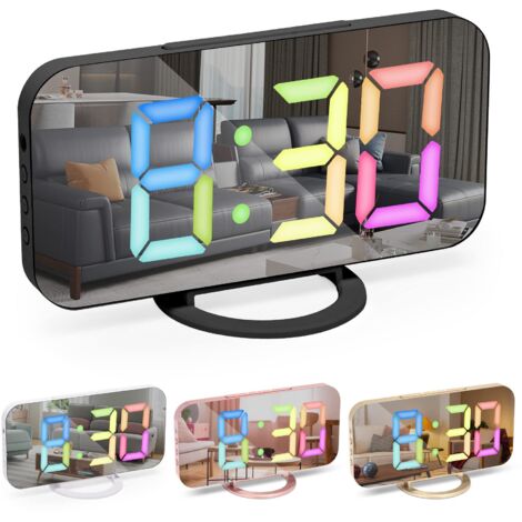 Réveil affichage LED à intensité variable,horloge numérique,réveil numérique polices de couleur,alarme,répétition,horloge de chevet décoration de chambre à coucher,Noir EN8813 Taille Unique