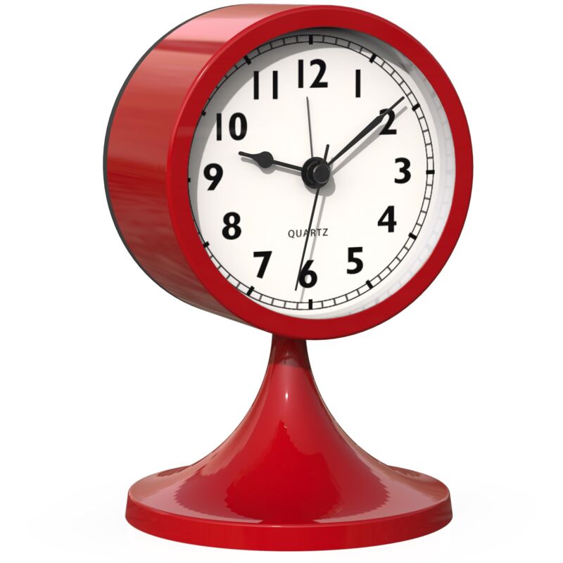 Réveil analogique 3 Pouces sans tic-tac – Petit réveil rétro en métal à Pile avec lumière, pour Chambre, Salon, Table de Chevet ou étagère(Rouge)