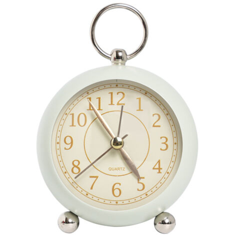 Réveil analogique à quartz avec veilleuse douce, pile, design rond métallique simple pour étagère, chambre, salon, vert