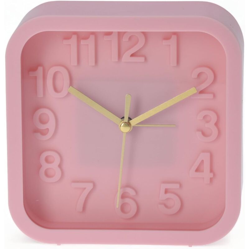 Réveil analogique à quartz - Horloge de table au design rétro - 13 x 13 cm - Rose