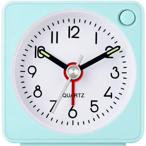 Réveil analogique classique de voyage avec fonction snooze et lumière, mini-réveil, petite taille, réveil silencieux sans tic-tac, réveil crescendo, facile à utiliser, bleu ciel