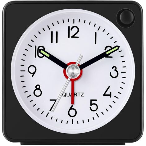 Réveil analogique classique de voyage avec fonction Snooze et lumière (noir)