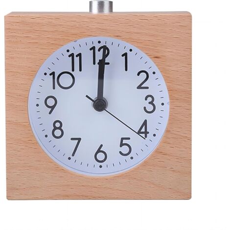 Réveil analogique en Bois Silencieux avec veilleuse Snooze Pile en Bois Fonctionne pour Les dormeurs Au Chevet Jaune