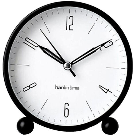 Réveil analogique Hanlintime, petit réveil de bureau facile à régler, sans tic-tac, avec veilleuse, horloge ultra silencieuse alimentée par batterie, noir