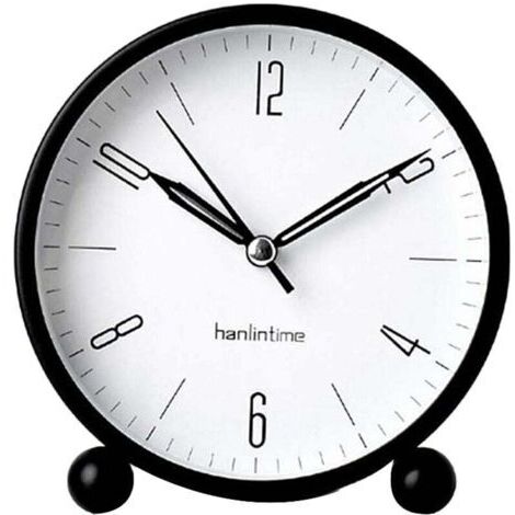 Réveil analogique Hanlintime, petit réveil de bureau facile à régler, sans tic-tac, avec veilleuse, horloge ultra silencieuse alimentée par batterie, noir