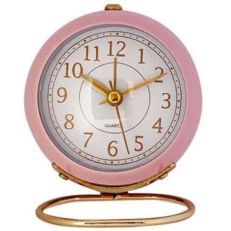 Réveil analogique, petite horloge de table silencieuse, réveil rétro classique sans tic-tac (rose),