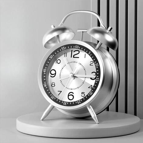 Réveil Analogique Rétro Double Cloche Sans Tic Tac Vintage Rechargeable Quartz Fort Veilleuse Enfants Sommeil Profond Blanc - AUTRES