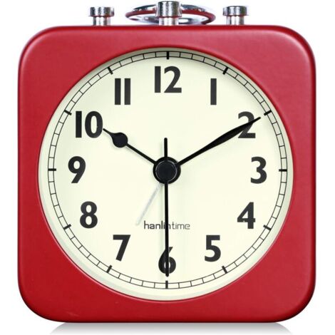 Reveil Analogique Rouge Carré Silencieux Petit Réveils de Voyage Métal pour Enfant Chambre Chevet Salon Bureau Rouge